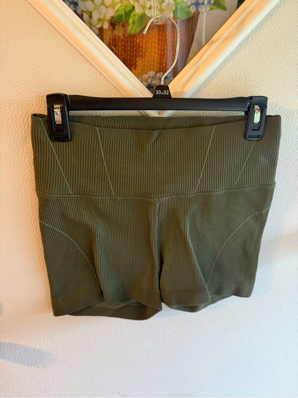OFFLINE By Aerie Stripe Rib High Waisted Bike Shorts - Olive Green